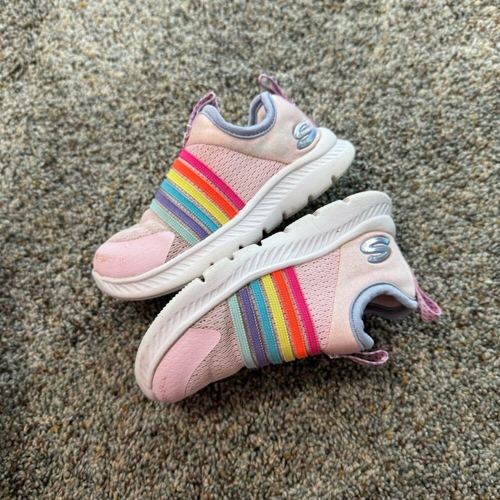 Skechers Comfy Flex Slip On Sneakers in Rainbow Frenzy Toddler Girls Size 7